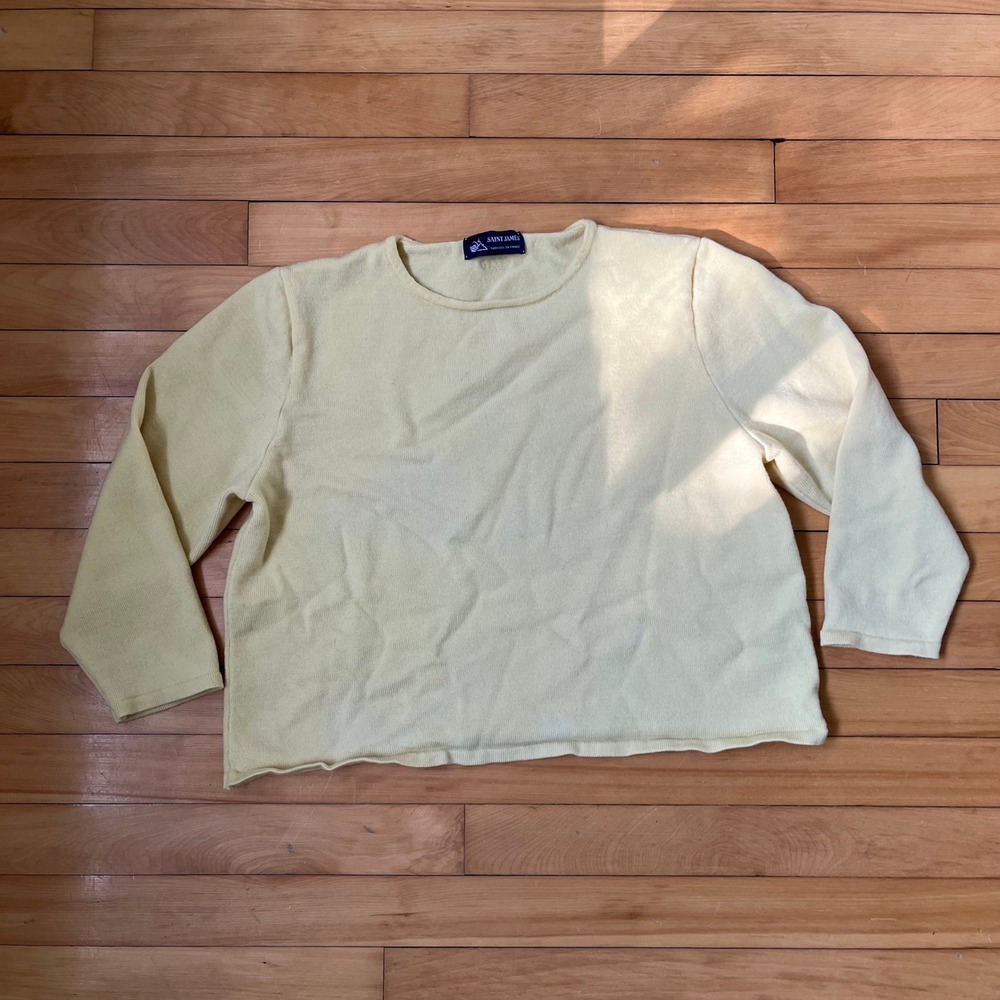 Saint James Butter Yellow Crew Neck Knit Sweater Made in France Relaxed Fit